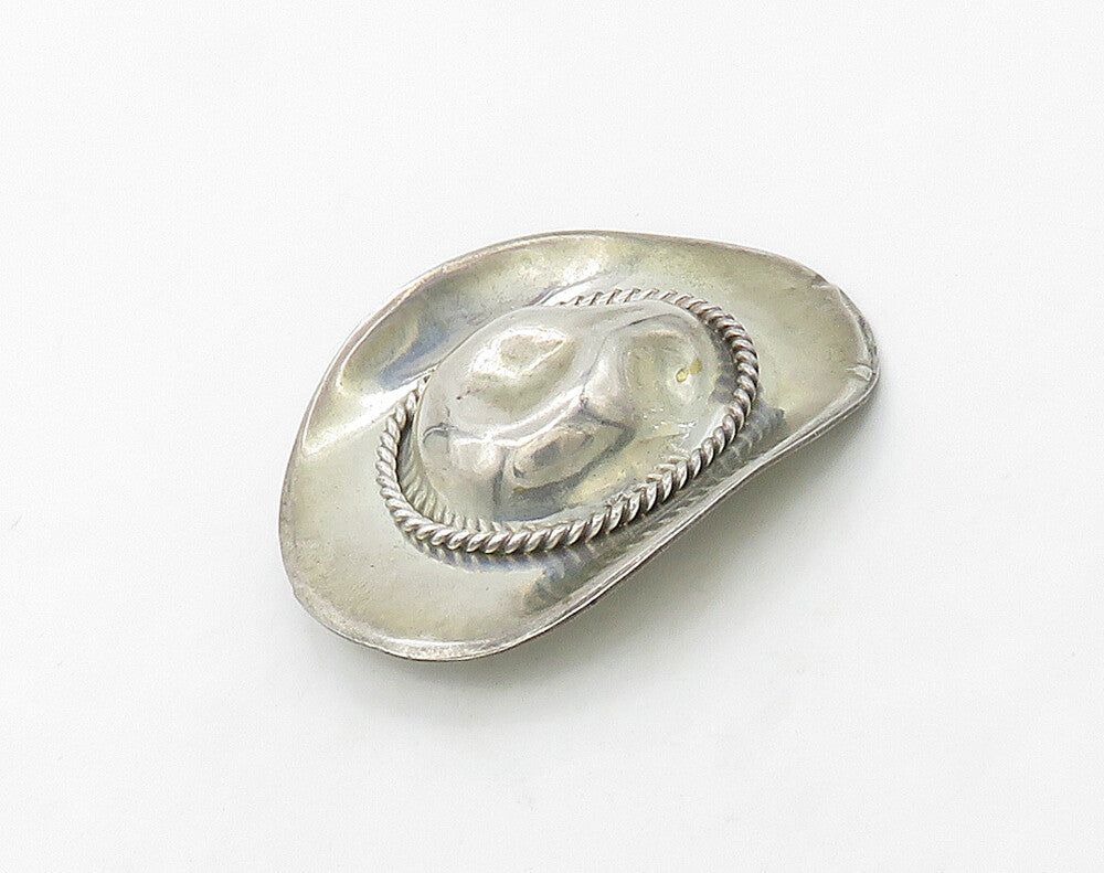 MEXICO 925 Sterling Silver  Vintage Shiny Smooth Cowboy Hat Brooch Pin  BP6380