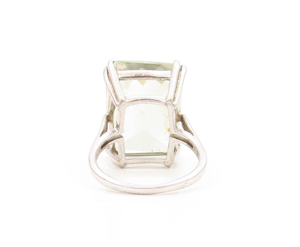 925 Sterling Silver Vintage Ring Rectangle Cut Green Amethyst  Sz 8  RG31888