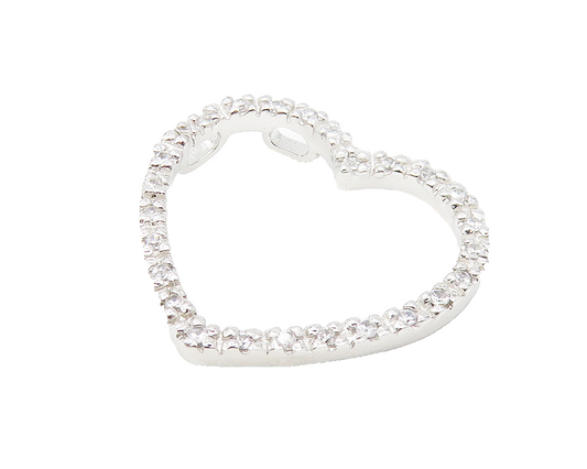 925 Sterling Silver  Shiny White Topaz Open Love Heart Pendant  PT9182
