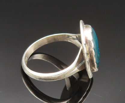 SOUTHWESTERN 925 Silver Vintage Etched Inlaid Oval Abalone Ring Sz 7 RG24892