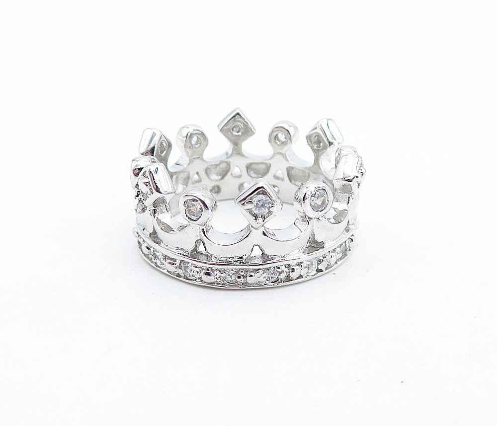 925 Sterling Silver  Topaz Polished Royal Crown Motif Band Ring Sz 6  RG5940
