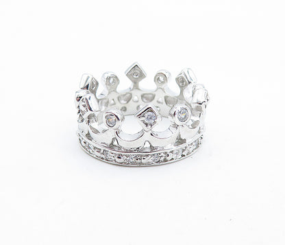 925 Sterling Silver  Topaz Polished Royal Crown Motif Band Ring Sz 6  RG5940