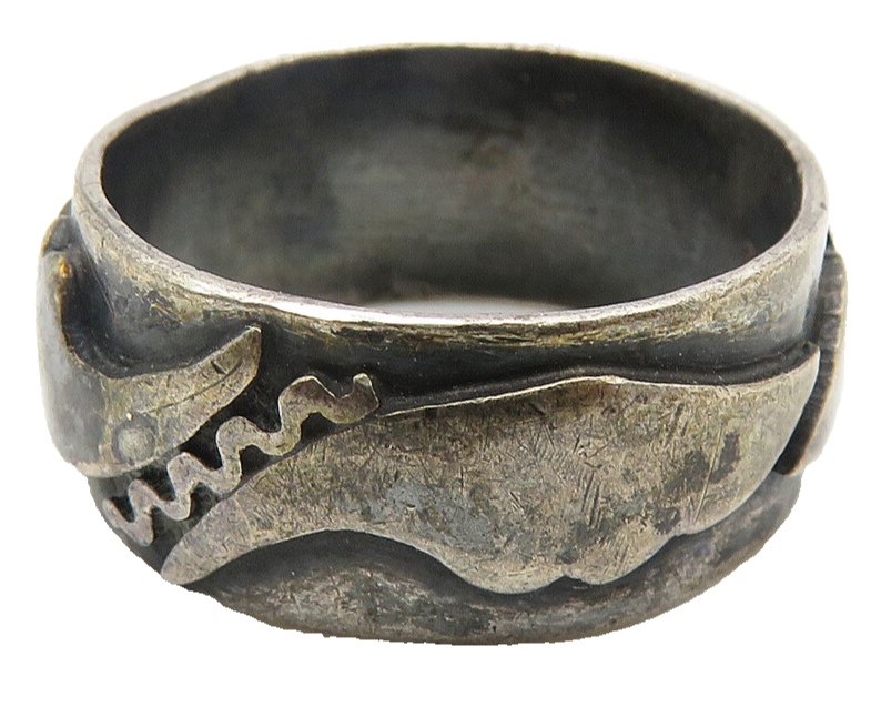 925 Sterling Silver   Vintage Oxidized Antique Swirl Band Ring Sz 7  RG11633