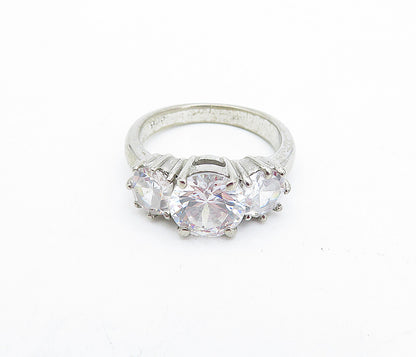 925 Sterling Silver  Vintage Cubic Zirconia 3 Stone Band Ring Sz 7  RG4083