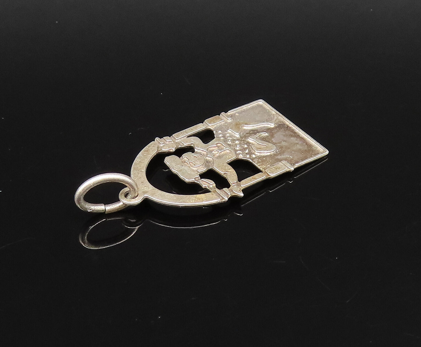 925 Sterling Silver  Vintage Carved Dancer With Number 12 Pendant  PT21741