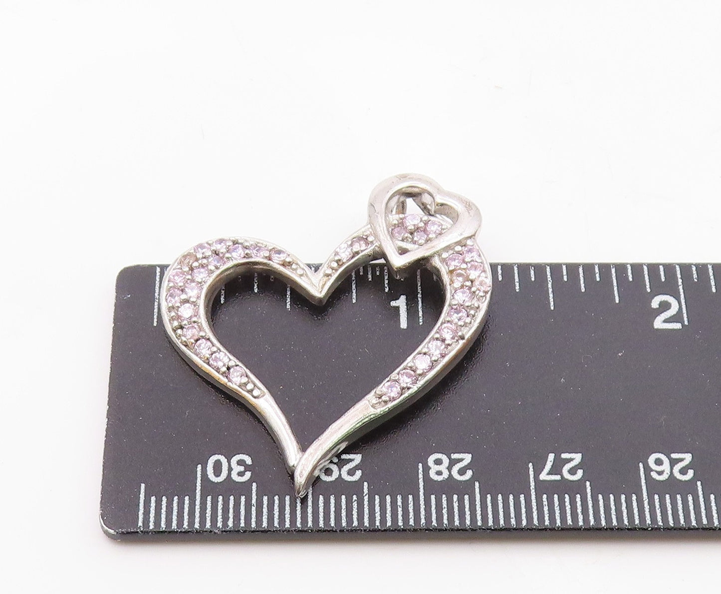 925 Sterling Silver  Vintage Pink Topaz Open Love Heart Pendant  PT14620