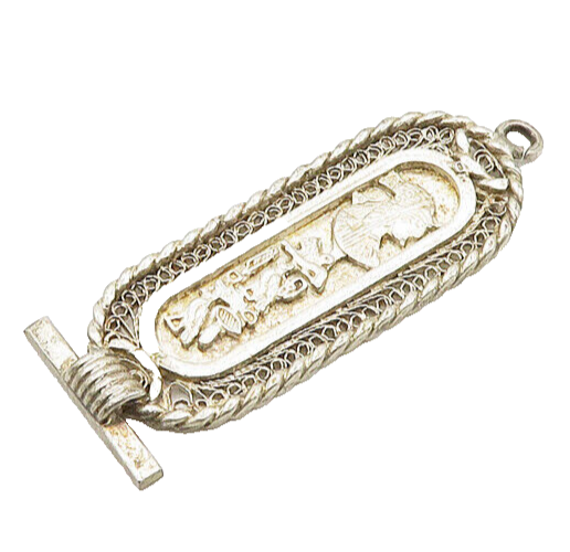 MIDDLE EAST 925 Sterling Silver Vintage Hieroglyphics Cartouche Pendant PT15608