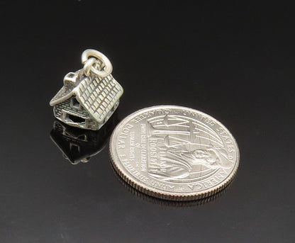 925 Sterling Silver  Vintage Sculpted Etched House Charm Pendant  PT20662