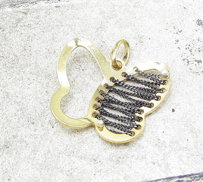 Gold Over 925 Sterling Silver Chain Wired Butterfly Drop Pendant PT1401