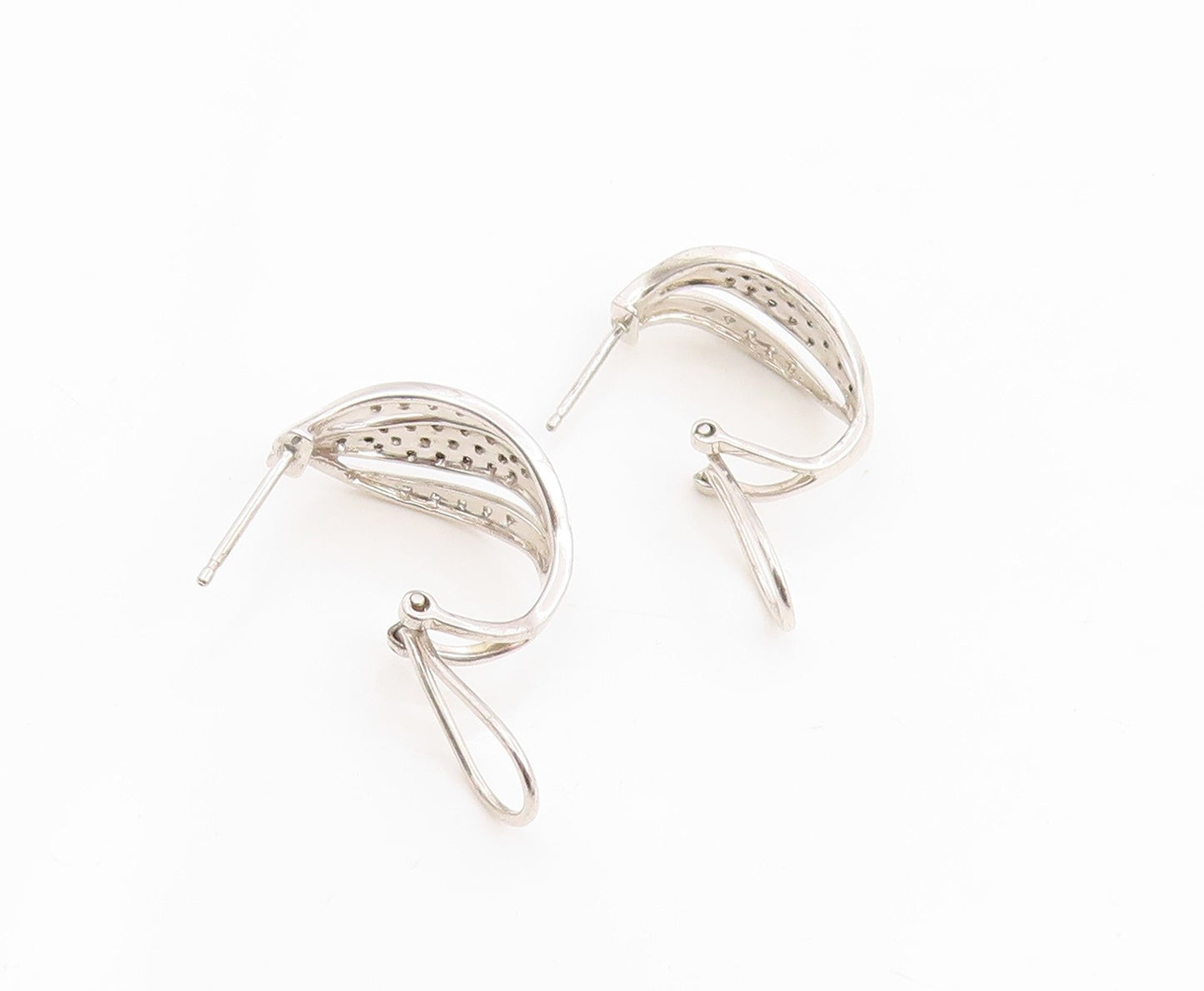 925 Sterling Silver Vintage Earrings Elegant Real Diamonds Crossover  EG14343