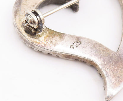 925 Sterling Silver Vintage Brooch Pin Minimalist Beaded Carved Heart  BP10934