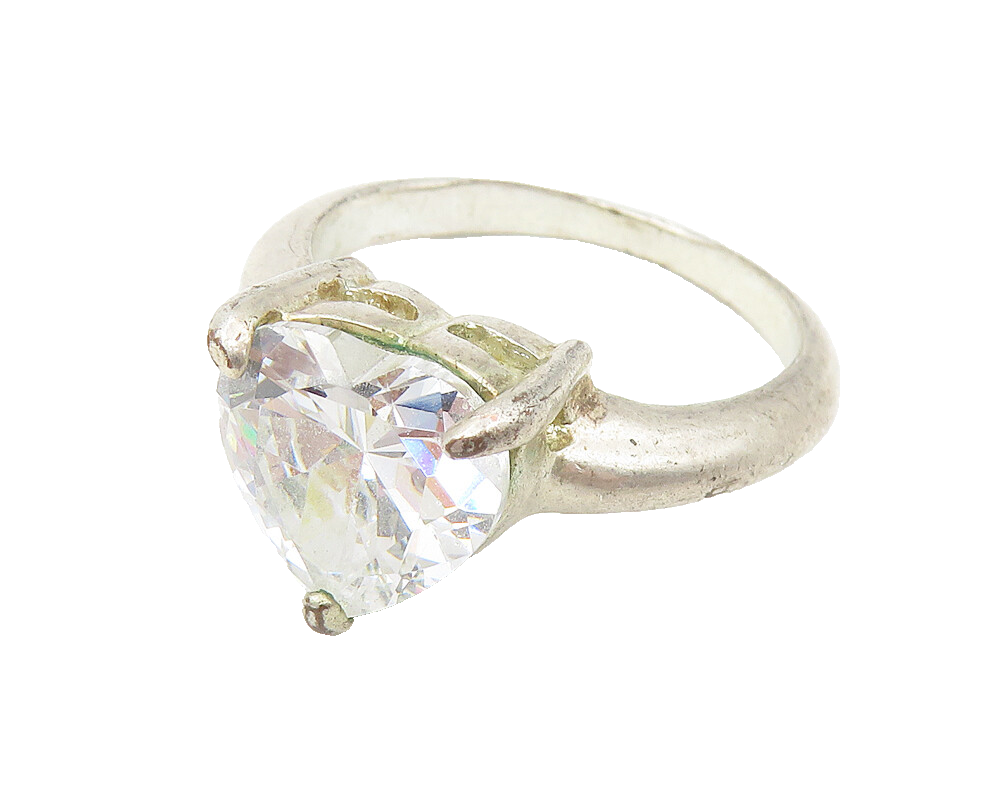 925 Sterling Silver  Cubic Zirconia Love Heart Solitaire Ring Sz 8.5  RG11035