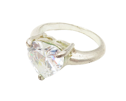 925 Sterling Silver  Cubic Zirconia Love Heart Solitaire Ring Sz 8.5  RG11035