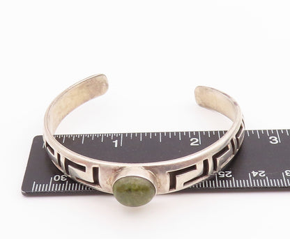 925 Sterling Silver Vintage Bracelet Oval Turquoise Carved Maze Cuff  BT11302