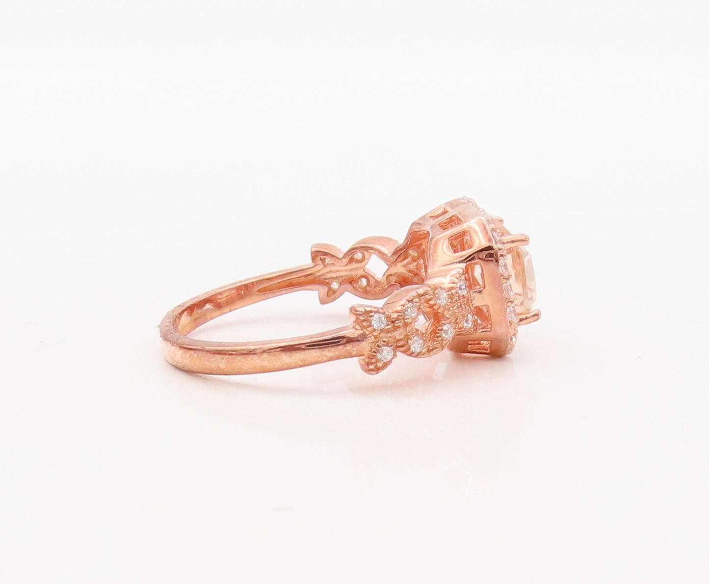 925 Sterling Silver Vintage Ring Rose Gold Plated Morganite & CZ  Sz 7.5 RG30591