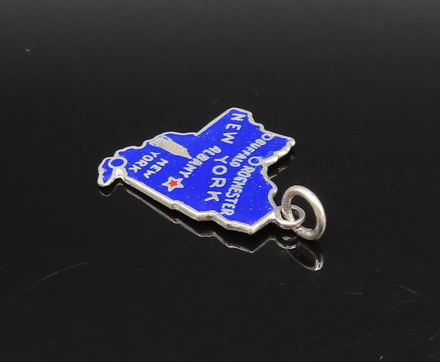 925 Sterling Silver  Vintage Enamel New York State Souvenir Pendant  PT21586