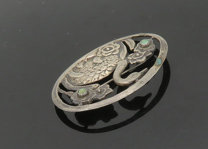 MEXICO 925 Silver  Vintage Antique Turquoise Floral Swan Brooch Pin  BP8148