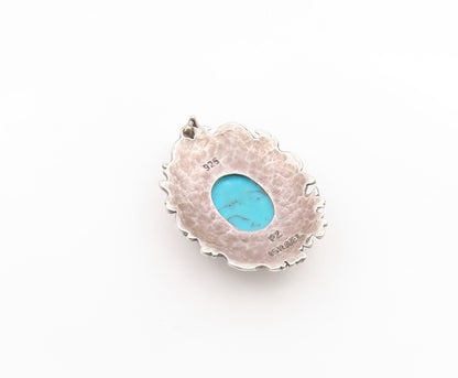 925 Sterling Silver Vintage Pendant ISRAEL Cabochon Turquoise Charm   PT26081