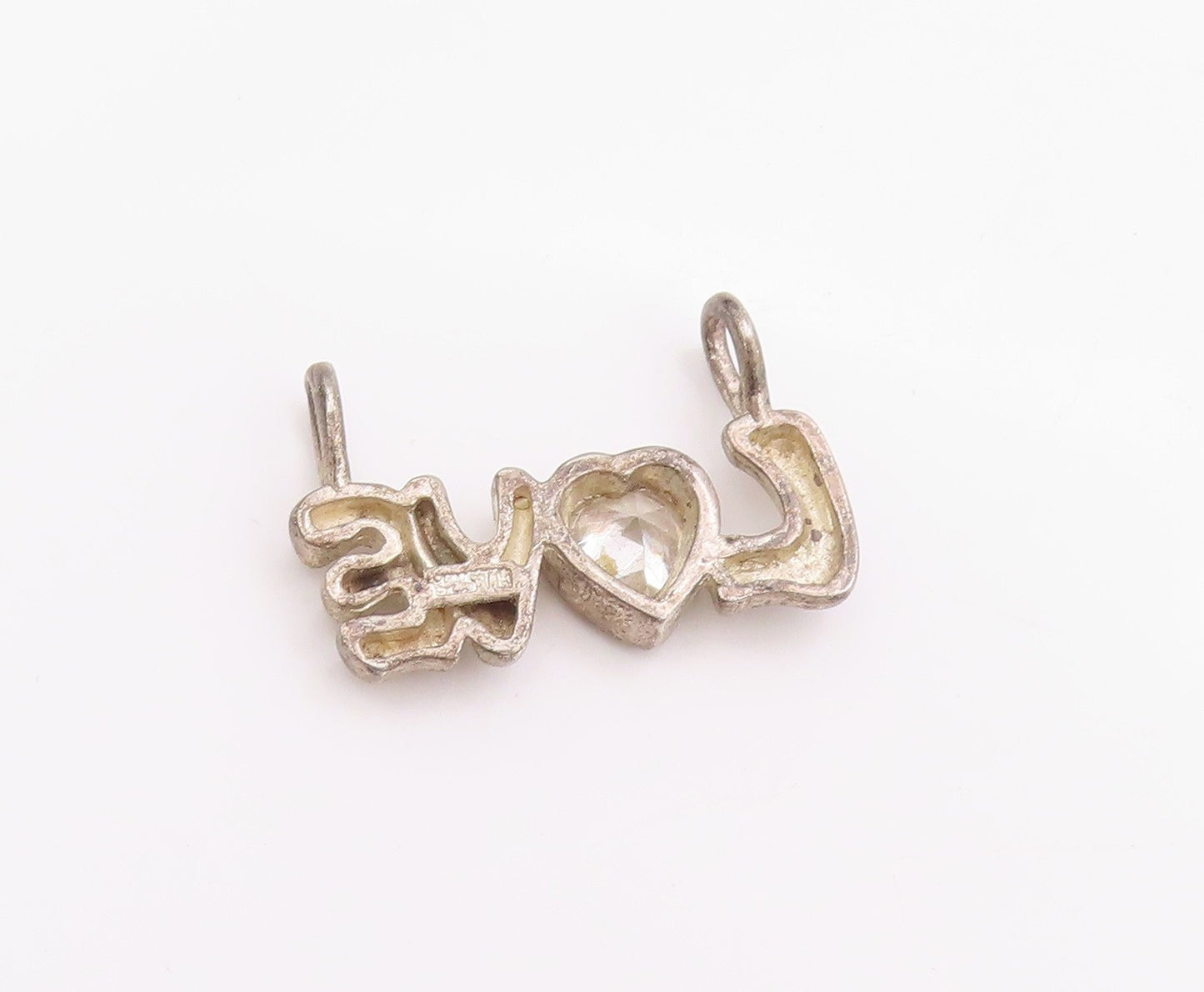 925 Sterling Silver Vintage Pendant Solid Cutout Topaz LOVE  PT24553