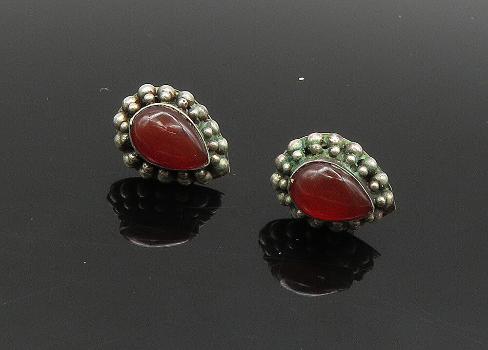 925 Sterling Silver  Vintage Tear Drop Carnelian Bubble Stud Earrings  EG10310