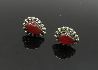 925 Sterling Silver  Vintage Tear Drop Carnelian Bubble Stud Earrings  EG10310