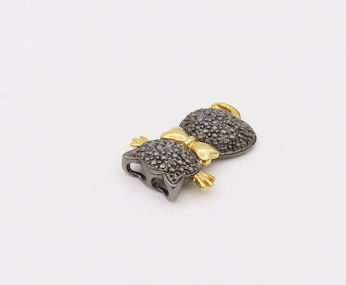 925 Sterling Silver  Vintage Black Diamond Two Tone Kitten Pendant  PT22195