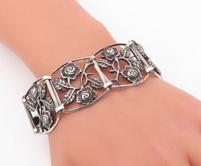 925 Sterling Silver Vintage Bracelet LUMI Antique Floral Frames Cutout  BT10826