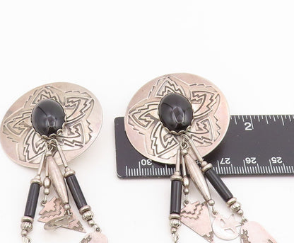 925 Sterling Silver Vintage Earrings DEBORAH WEST Black Onyx Dangles  EG14064
