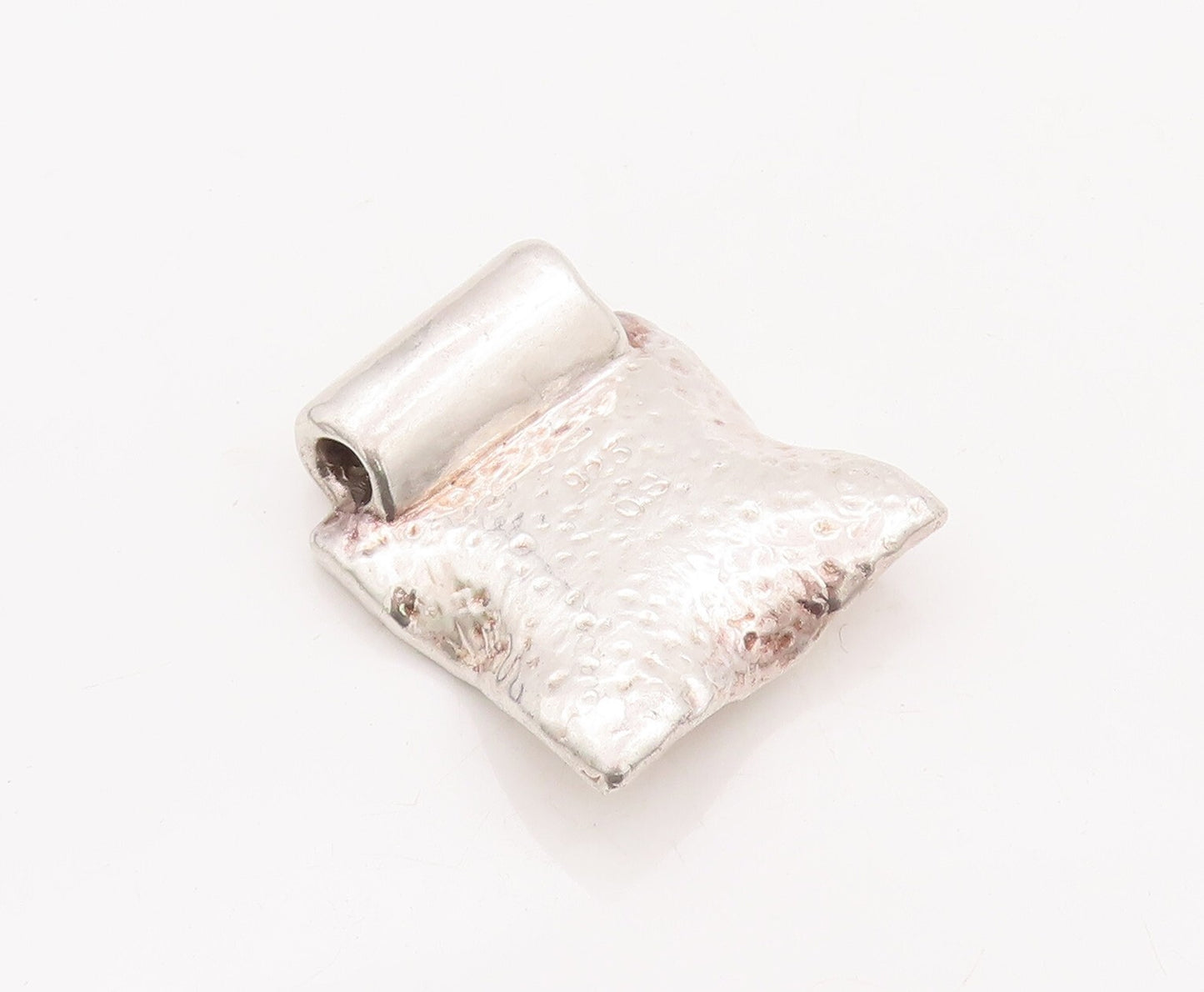 925 Sterling Silver Vintage Pendant Square Brutalist Cloth Design  PT23484