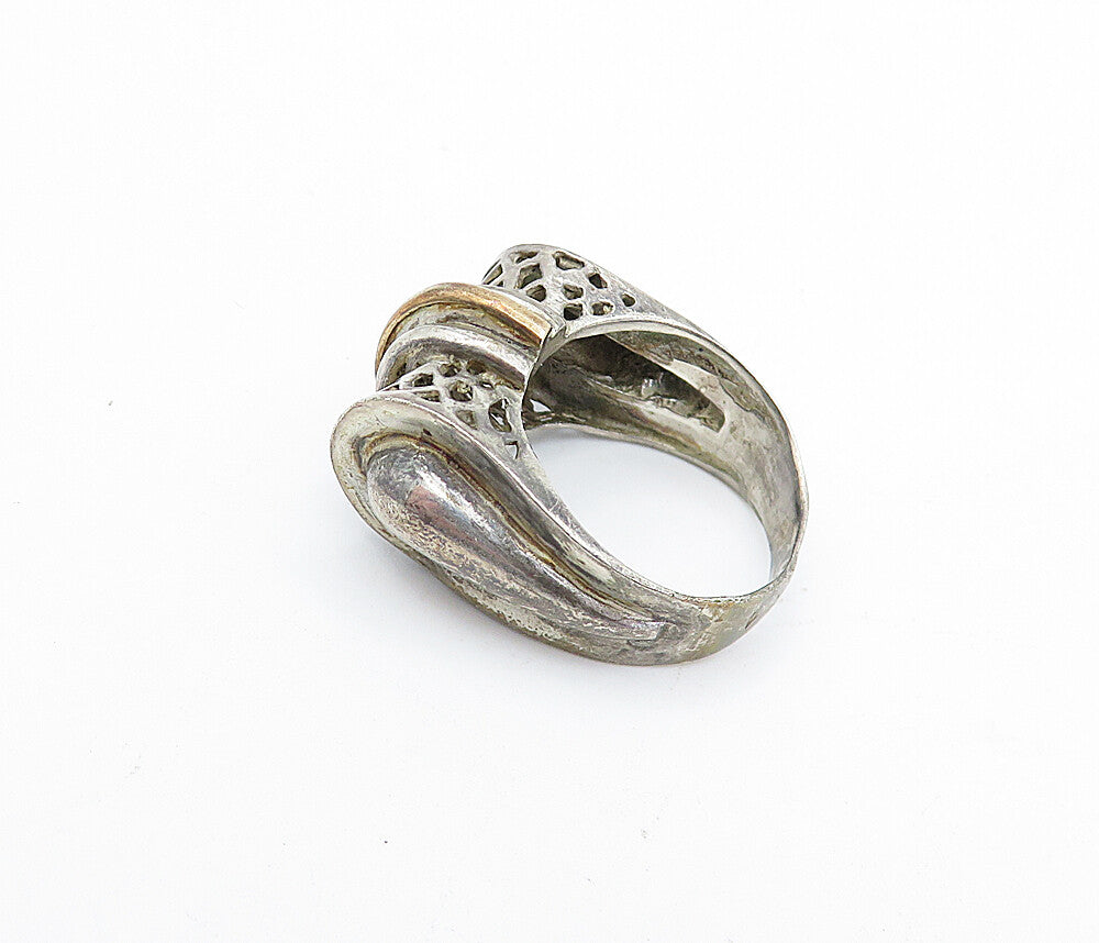 925 Sterling Silver  Vintage Two Tone Cutout Dome Band Ring Sz 6  RG4127