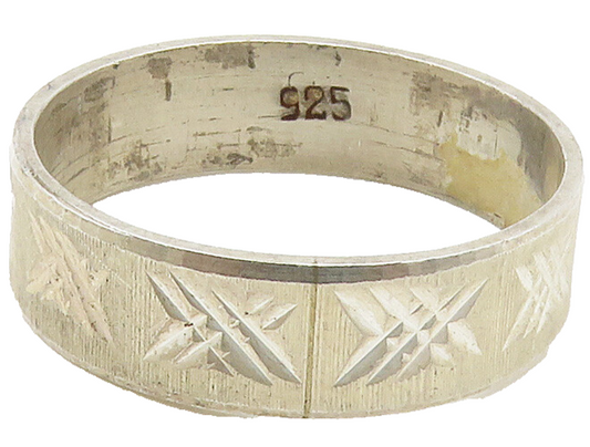 925 Sterling Silver  Vintage Shiny Etched Pattern Band Ring Sz 6  RG15477
