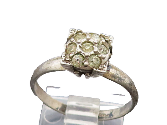 925 Silver  Vintage Antique Dainty Cubic Zirconia Flower Ring Sz 7.25  RG26284