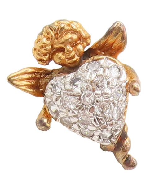 ROSS SIMONS 925 Sterling Silver Vintage Flying Fairy With CZ Heart Pin TR3637