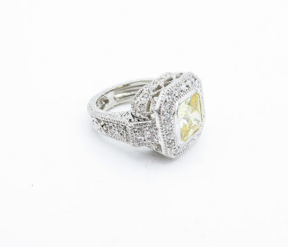 925 Sterling Silver  Yellow & White Cubic Zirconia Cocktail Ring Sz 4.5 RG4351