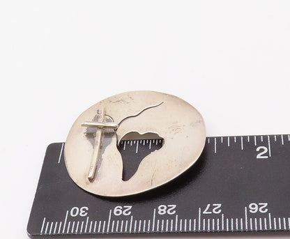 925 Sterling Silver Vintage Brooch Pin Modernist Cutout Cross  BP11180