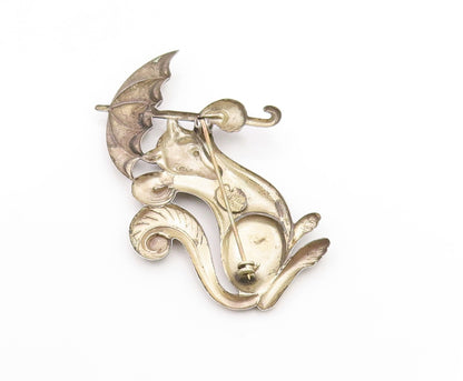 925 Sterling Silver Vintage Brooch Pin TRUART Fox With Umbrella Cutout  BP12252