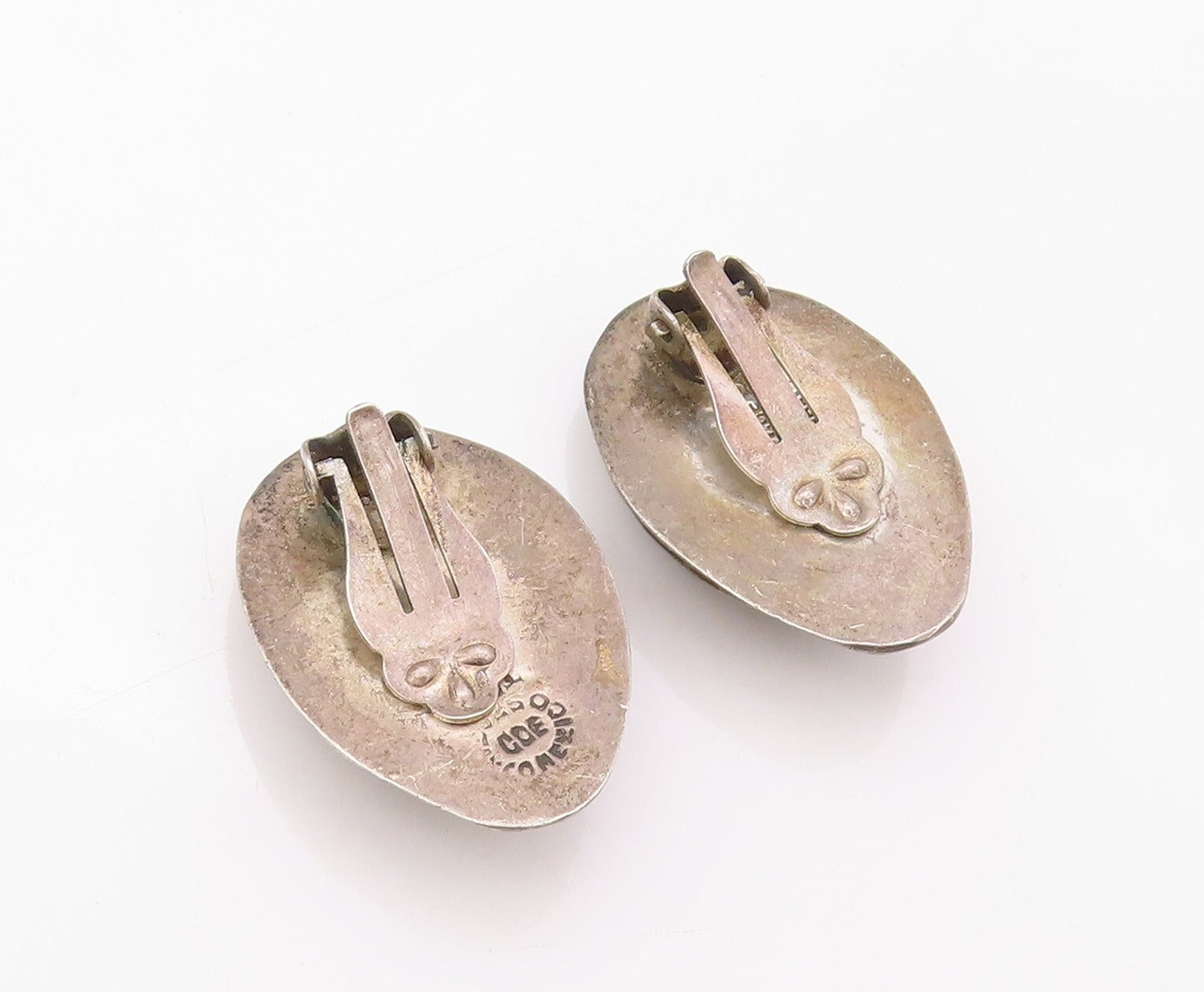 925 Sterling Silver Vintage Earrings MEXICO Dark Tone Turtle Back Design EG13432
