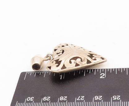 925 Sterling Silver Vintage Pendant Solid Large Swirly Carved Heart  PT23183