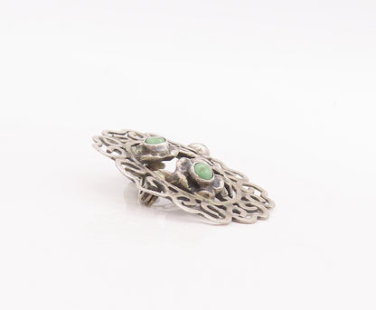 925 Sterling Silver Vintage Brooch Pin Cutout Round Turquoise Flower  BP11123