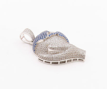 925 Silver  Vintage Cubic Zirconia & Topaz World In Hand Pendant  PT18980