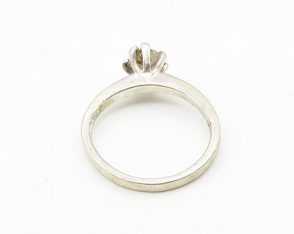 925 Sterling Silver  Vintage Prong Set Topaz Solitaire Ring Sz 8  RG10243