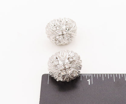 925 Sterling Silver Vintage Earrings Domed Spikey Carved CZ Flower  EG13001