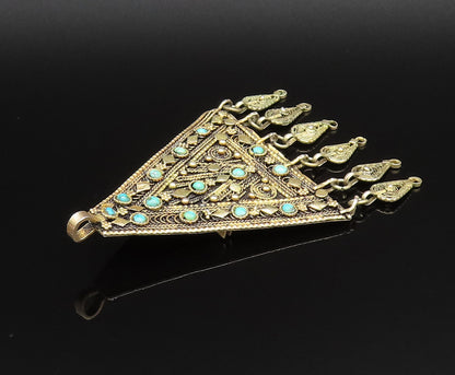 ISRAEL 925 Silver  Vintage Gold Plated Turquoise Pattern Brooch Pin  BP9937