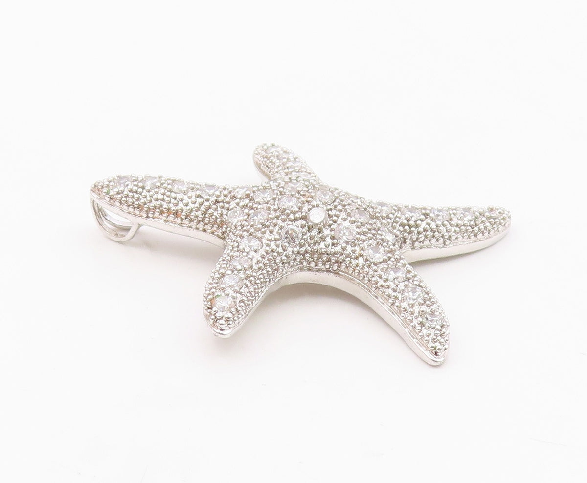 925 Sterling Silver  Vintage Cubic Zirconia Encrusted Starfish Pendant PT18062