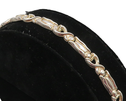 925 Sterling Silver  Vintage Shiny Hollow Hinge Link Chain Bracelet  BT4093
