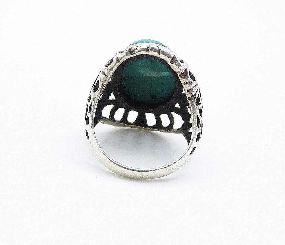925 Sterling Silver  Cabochon Cut Turquoise Cutout Cocktail Ring Sz 8.5 RG8198