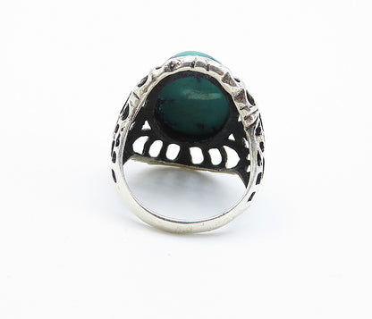 925 Sterling Silver  Cabochon Cut Turquoise Cutout Cocktail Ring Sz 8.5 RG8198