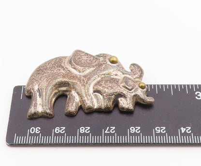 MEXICO 925 Sterling Silver  Vintage Mom & Baby Elephants Brooch Pin  BP3049