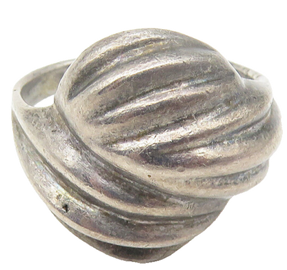 925 Sterling Silver  Vintage Oxidized Fluted Dome Band Ring Sz 6  RG11026