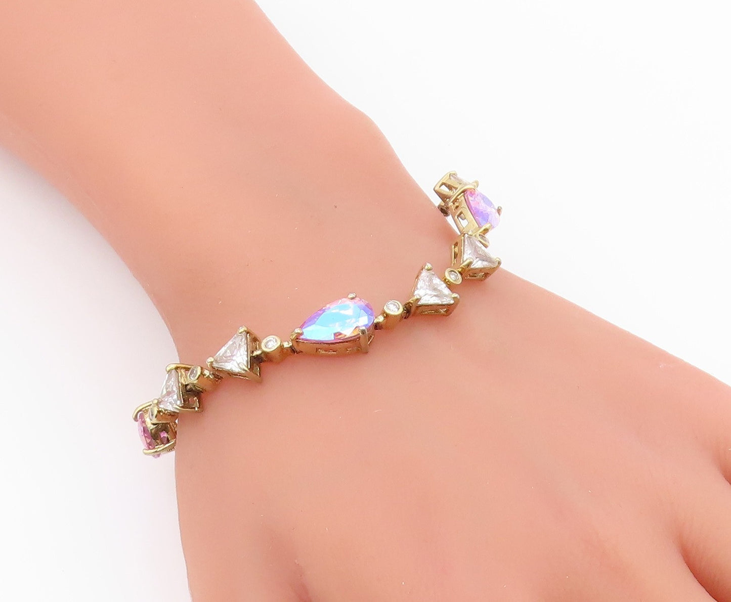 925 Sterling Silver  Vintage Fancy Mystic & White Topaz Tennis Bracelet BT9712